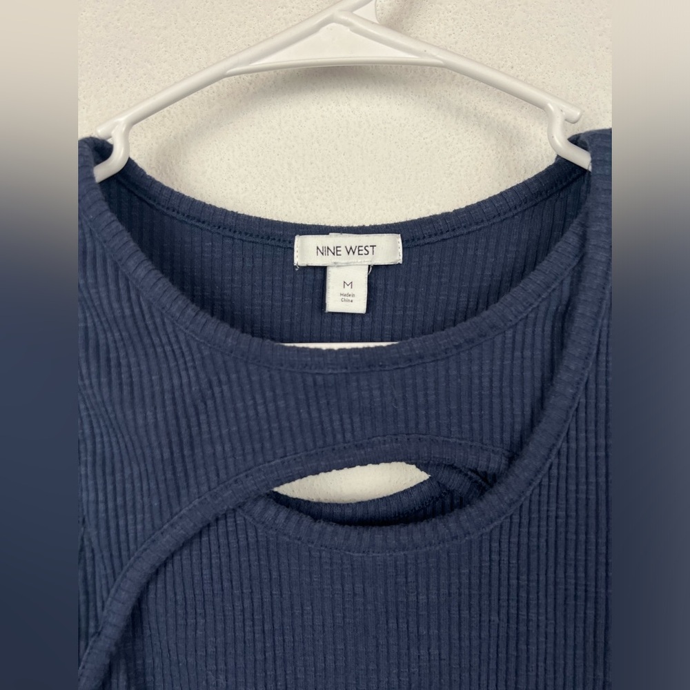 Nine West Navy Ribbed Cutout Tank Top - Picture 2 of 5